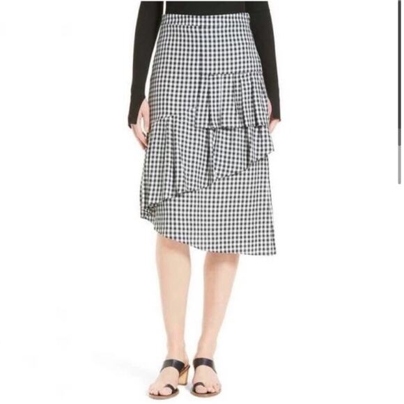 Tibi Asymmetrical Gingham Ruffle Skirt - Picture 2 of 12